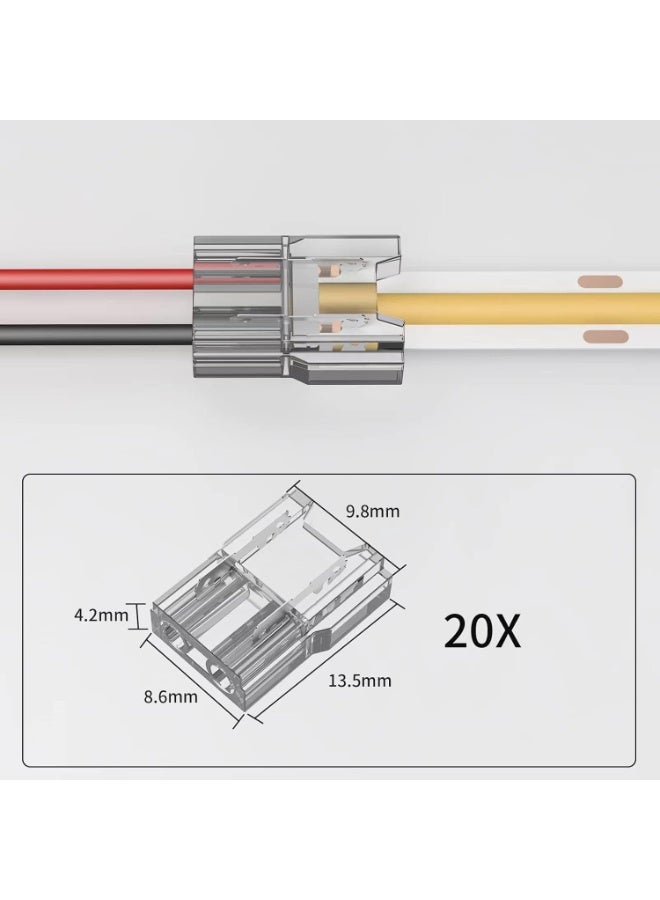 Relex COB LED Light Strip Connectors, 20Pcs 8mm 2Pin Strip to Wires LED Tape Light Connectors,Transparent Solderless No Dark Area for LED Lights Connector DIY COB/SMD Strip Lights - Image 3
