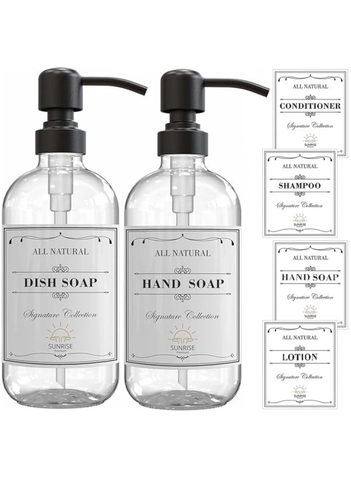 Entice Goods Sunrise Premium 2 Pack Clear Glass Soap Dispenser 16 OZ with Matte Black - Image 1