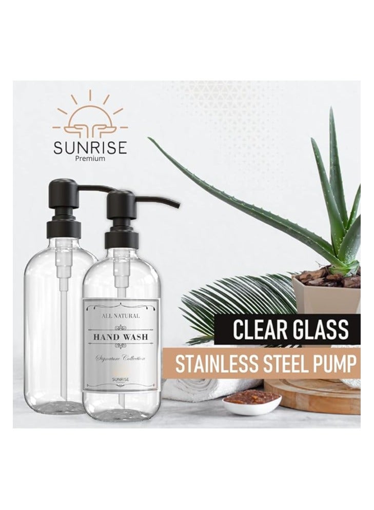 Entice Goods Sunrise Premium 2 Pack Clear Glass Soap Dispenser 16 OZ with Matte Black - Image 3