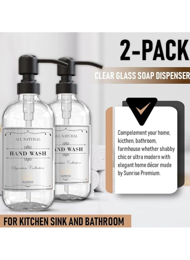 Entice Goods Sunrise Premium 2 Pack Clear Glass Soap Dispenser 16 OZ with Matte Black - Image 2