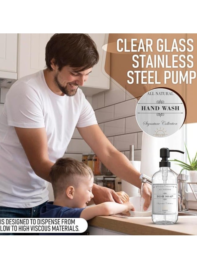 Entice Goods Sunrise Premium 2 Pack Clear Glass Soap Dispenser 16 OZ with Matte Black - Image 4
