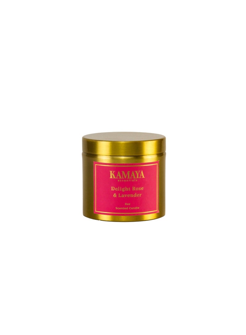 KAMAYA IRIS Collection Delight Rose & Lavender Scented Candle | 8oz (227gm) | Metal Jar With Gold Finish - Image 2