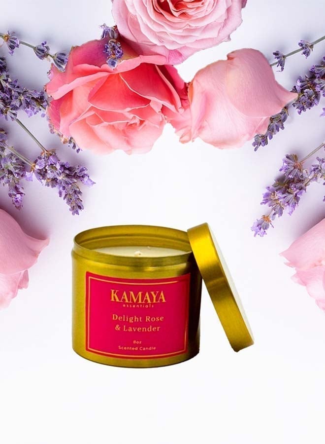 KAMAYA IRIS Collection Delight Rose & Lavender Scented Candle | 8oz (227gm) | Metal Jar With Gold Finish - Image 5