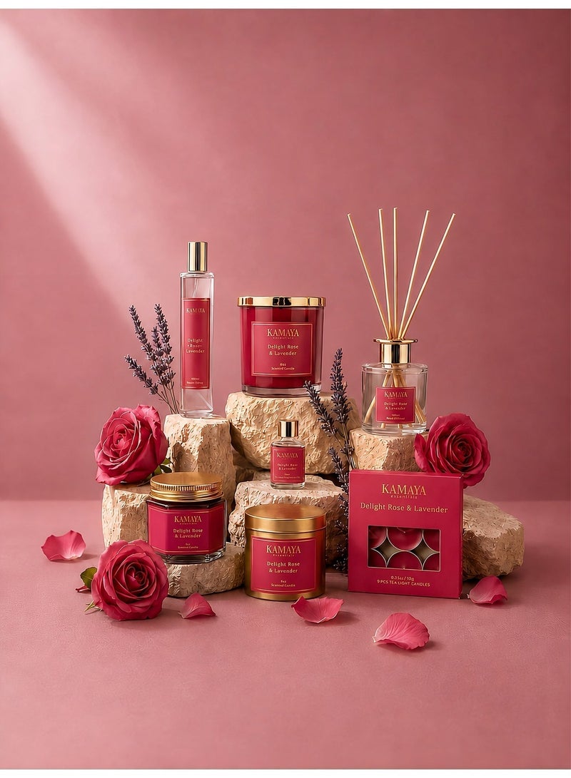 KAMAYA IRIS Collection Delight Rose & Lavender Scented Candle | 8oz (227gm) | Metal Jar With Gold Finish - Image 4