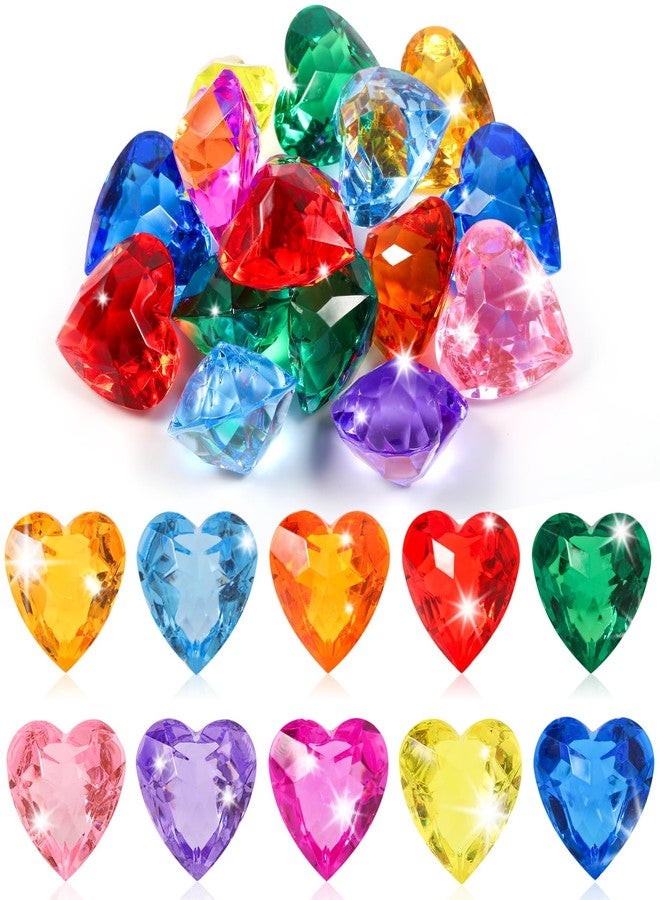 Niceup 30pcs 3D Heart Diamond Gemstones for Easter Egg Fillers Diving Pool Toys 1.57in Small Crystal Acrylic Gems Heart Shape Gemstones for Mermaid Treasure Hunt Party Favors - Image 1