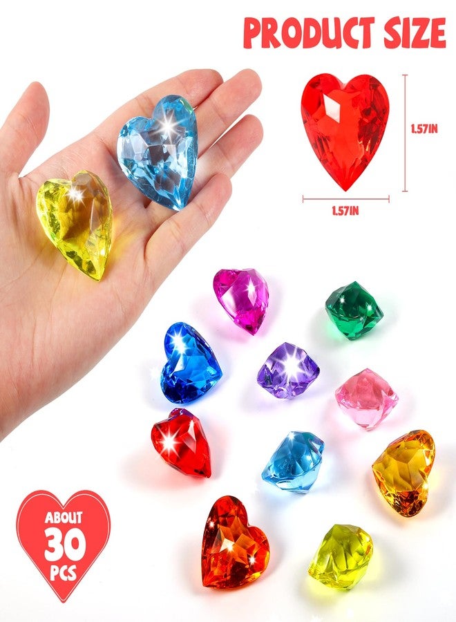 Niceup 30pcs 3D Heart Diamond Gemstones for Easter Egg Fillers Diving Pool Toys 1.57in Small Crystal Acrylic Gems Heart Shape Gemstones for Mermaid Treasure Hunt Party Favors - Image 3