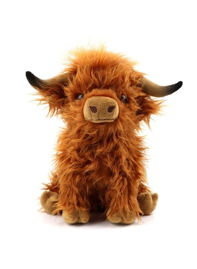 X spring Cow Stuffed Animal, 25cm Super Soft Fluffy Cattle Doll with Premium Filling, Realistic Highland Cow Plush Toy, Simulation Animal Toy, Perfect Gift for Kids and Collectors  - Image 1
