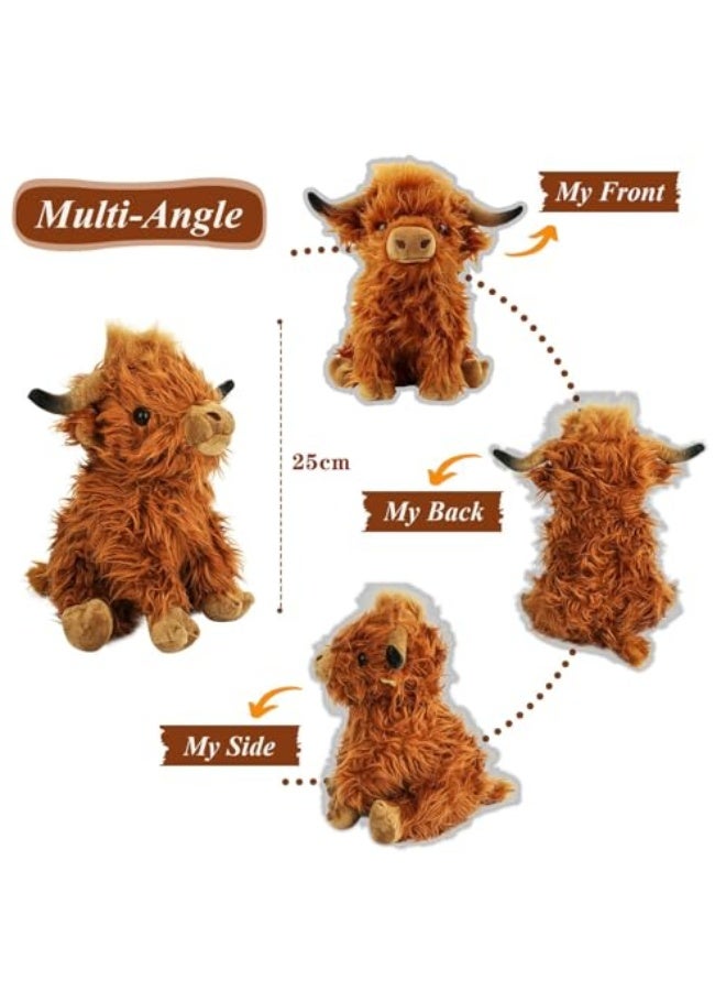 X spring Cow Stuffed Animal, 25cm Super Soft Fluffy Cattle Doll with Premium Filling, Realistic Highland Cow Plush Toy, Simulation Animal Toy, Perfect Gift for Kids and Collectors  - Image 2