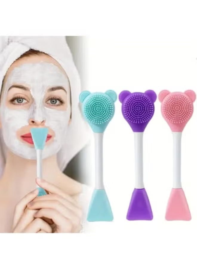 1-Piece Dual-Ended Silicone Face Mask Brush for Cleaning, Massaging, and Applying Various Face Masks, Facial Cleansing, Cream, and Makeup Application Multicolour - Image 1