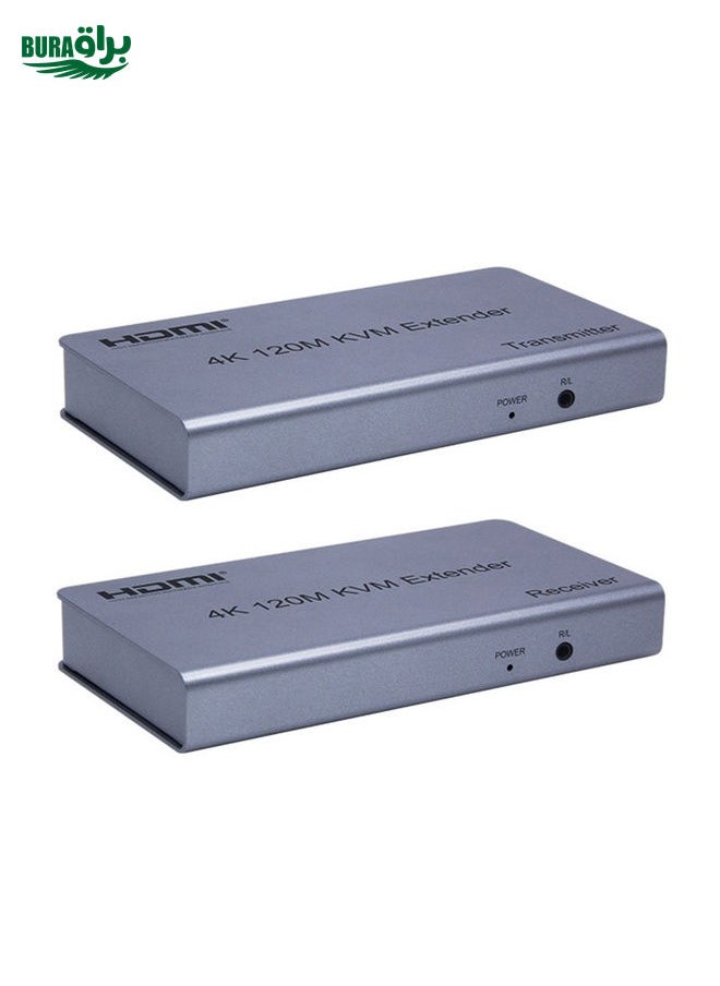 BURAQ KVM 120m 4K HD Extender Computer Mouse Keyboard HDMI Single Ethernet Cable Transmitter + Receiver UK Plug(Gray)  - Image 1
