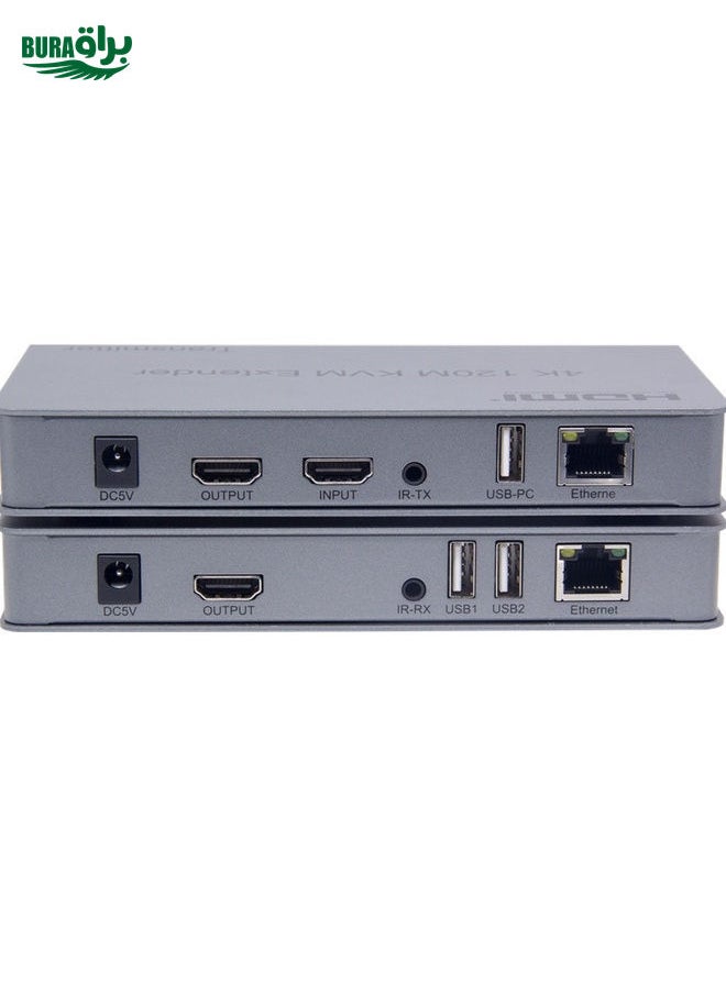 BURAQ KVM 120m 4K HD Extender Computer Mouse Keyboard HDMI Single Ethernet Cable Transmitter + Receiver UK Plug(Gray)  - Image 2