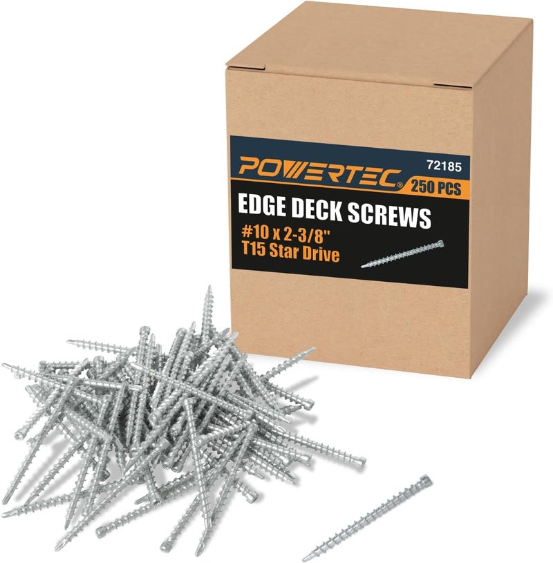 POWERTEC براغي السطح رقم 10 × 2-3/8 بوصة، محرك نجمة T15، مطلية للاستخدام الخارجي على الخشب والمواد المركبة، عبوة 250 (72185) - Image 1