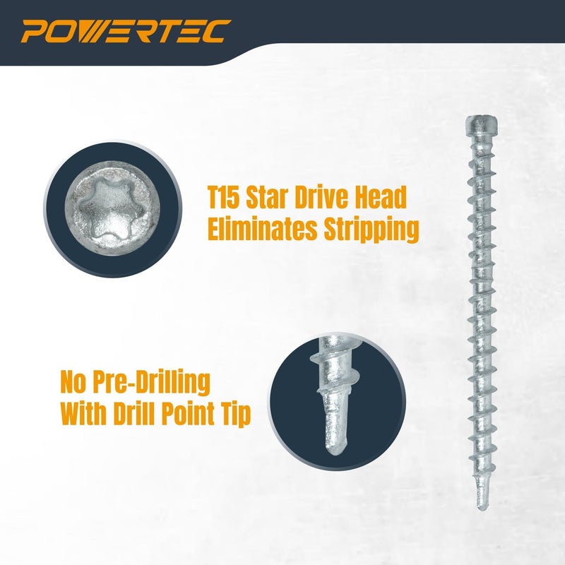 POWERTEC براغي السطح رقم 10 × 2-3/8 بوصة، محرك نجمة T15، مطلية للاستخدام الخارجي على الخشب والمواد المركبة، عبوة 250 (72185) - Image 2