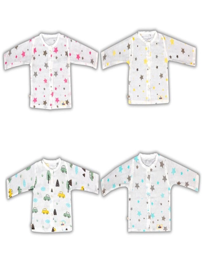 LazyToddler Organic Cotton Muslin Full-Sleeve Jhabla Set for Newborn Boys & Girls Comfortable Baby Clothes Pack of 4 (Combo 2, S) - Image 1