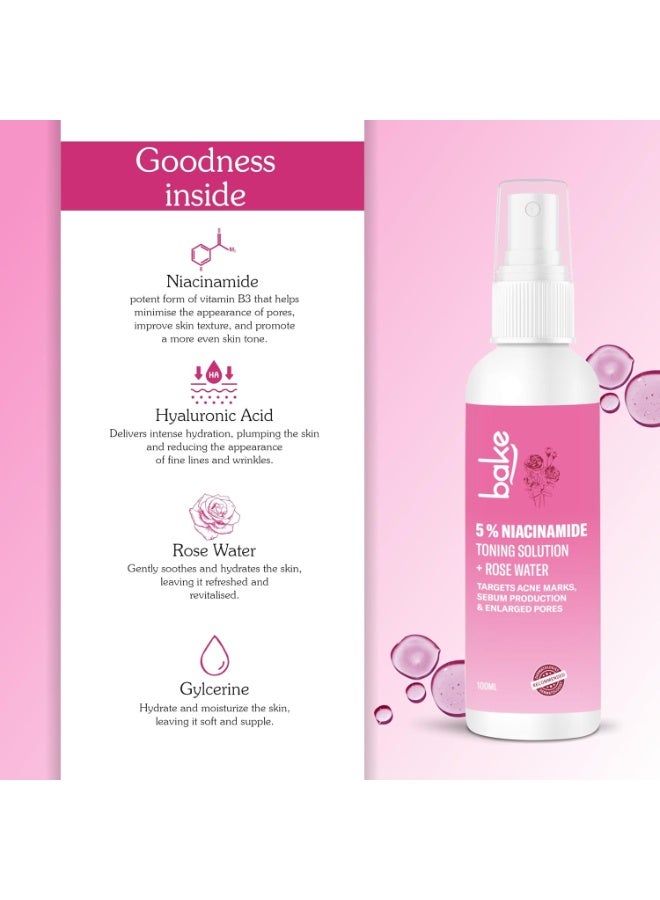 BAKE 5% Niacinamide Toner For Acne Prone & Oily Skin | Targets Acne Marks, Oil Production & Enlarged Pores for Glowing Skin | Alcohol Free Toner for Women & Men | 100ml (Fresh) - Image 2