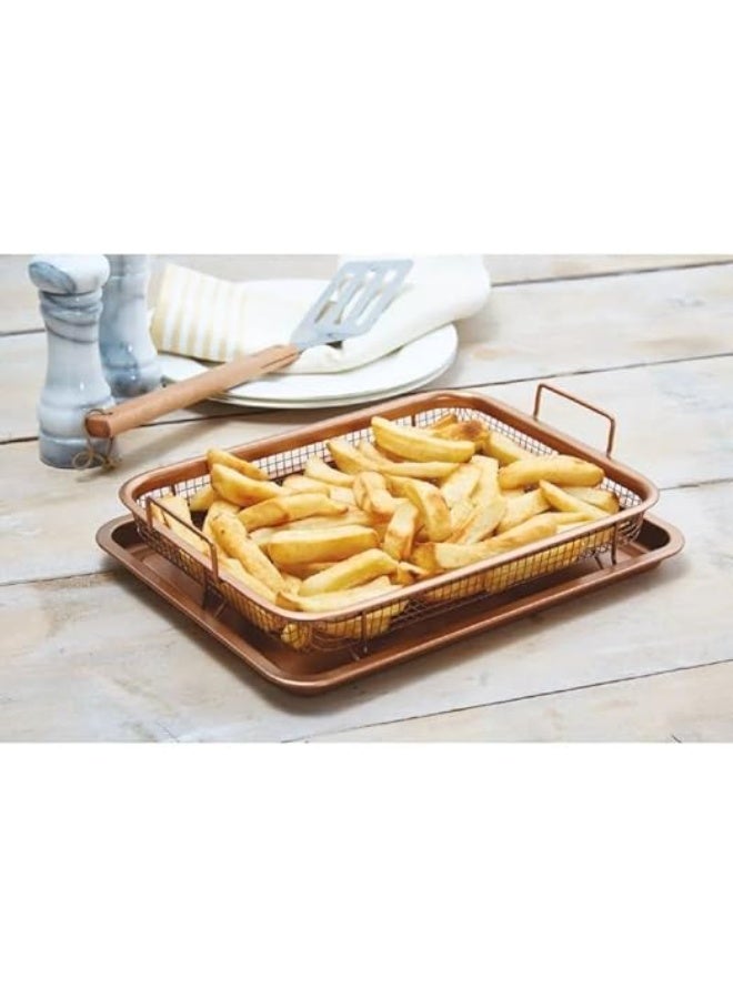 2x1 Large Rectangular Roasting and Oil Draining Tray - Multi-purpose for oven, roasting and serving - Keeps food crispy and fat-free J - Image 2