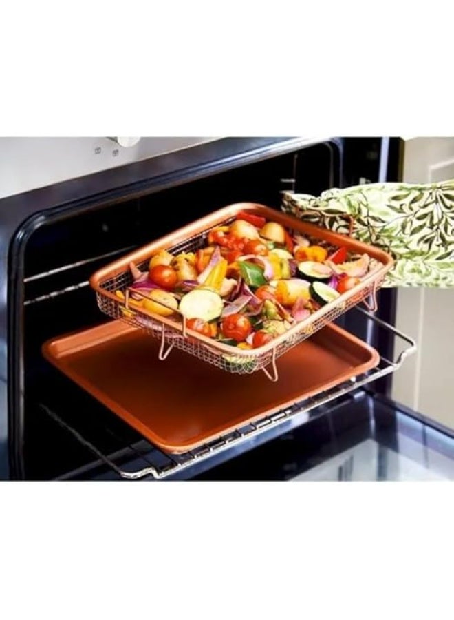 2x1 Large Rectangular Roasting and Oil Draining Tray - Multi-purpose for oven, roasting and serving - Keeps food crispy and fat-free J - Image 4