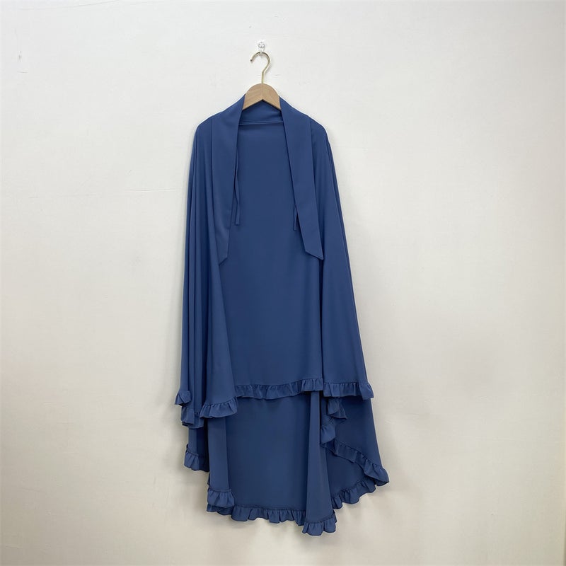 Fashionable Ruffle Hem Solid Color Large Hijab - Image 1