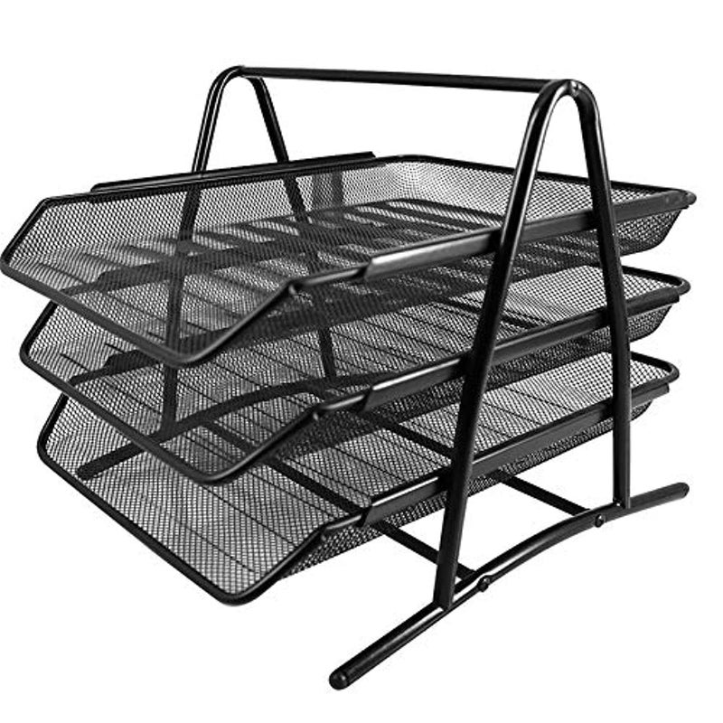 Metal document trays office mesh file paper letter tray organiser holder, bgyp07 - black