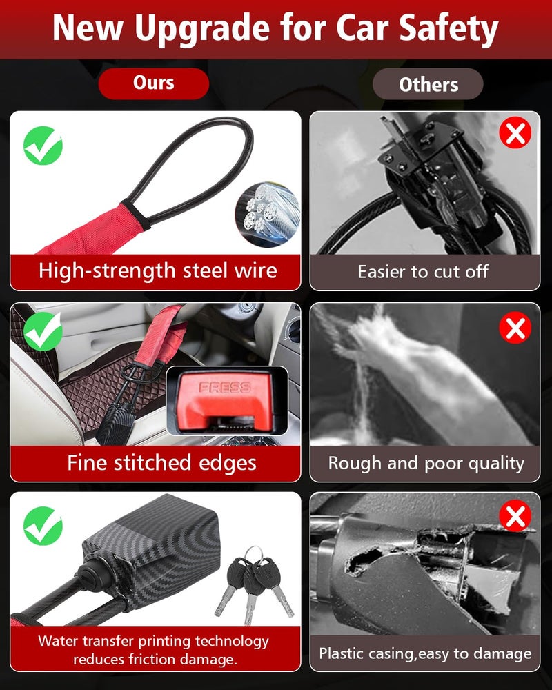 HMYMYHM Upgraded car Steering Wheel Lock, seat Belt Lock and Anti-Theft Device, Water Transfer Printing Process, 3 Keys, Multi-Functional, Suitable for Most Vehicles, SUVs and Golf cart Security (red). - Image 4