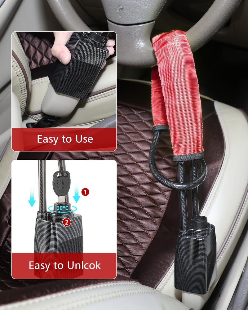 HMYMYHM Upgraded car Steering Wheel Lock, seat Belt Lock and Anti-Theft Device, Water Transfer Printing Process, 3 Keys, Multi-Functional, Suitable for Most Vehicles, SUVs and Golf cart Security (red). - Image 2