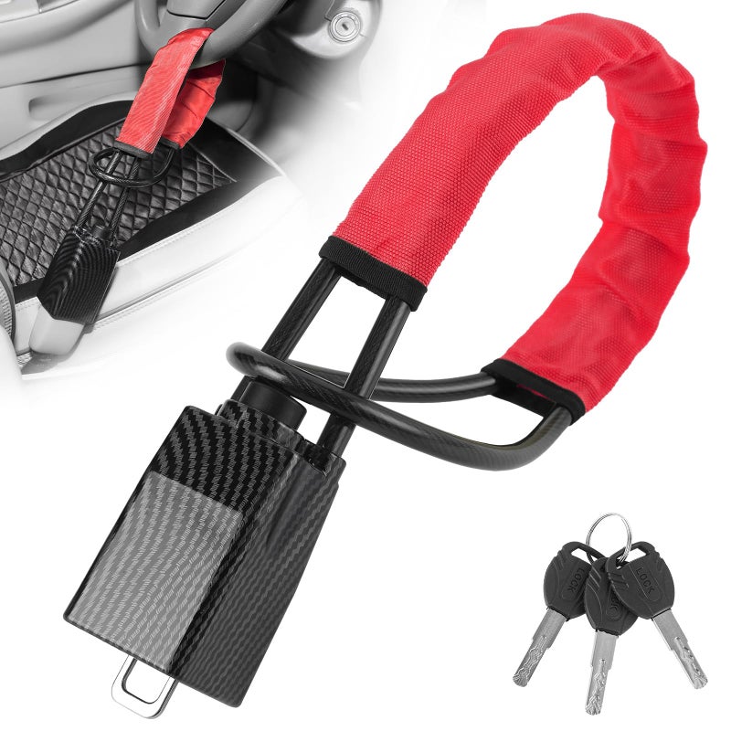 HMYMYHM Upgraded car Steering Wheel Lock, seat Belt Lock and Anti-Theft Device, Water Transfer Printing Process, 3 Keys, Multi-Functional, Suitable for Most Vehicles, SUVs and Golf cart Security (red). - Image 1