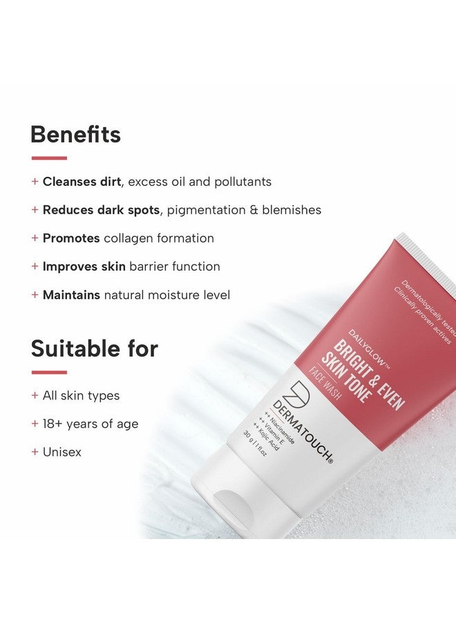 DERMATOUCH Bright & Even Tone Face Wash With Niacinamide, Vitamin E And Kojic Acid | Daily Gentle Face Cleanser For Tan, Pigmentation, Uneven Tone - 30G - Image 2