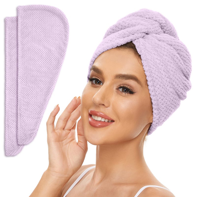 SimpleField 2 Pack Microfiber Hair Towel Wrap for Women Anti Frizz Quick Drying Hair Turban for All Hair Style Absorbent and Lightweight Light Purple