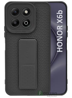 Generic For Honor X6b - Semi Soft Silicone Magnetic Back Stand Case  With Foldable Kickstand & Finger Strap  - Black  - Image 1
