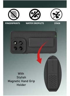 Generic For Honor X6b - Semi Soft Silicone Magnetic Back Stand Case  With Foldable Kickstand & Finger Strap  - Black  - Image 2