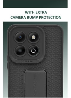 Generic For Honor X6b - Semi Soft Silicone Magnetic Back Stand Case  With Foldable Kickstand & Finger Strap  - Black  - Image 4