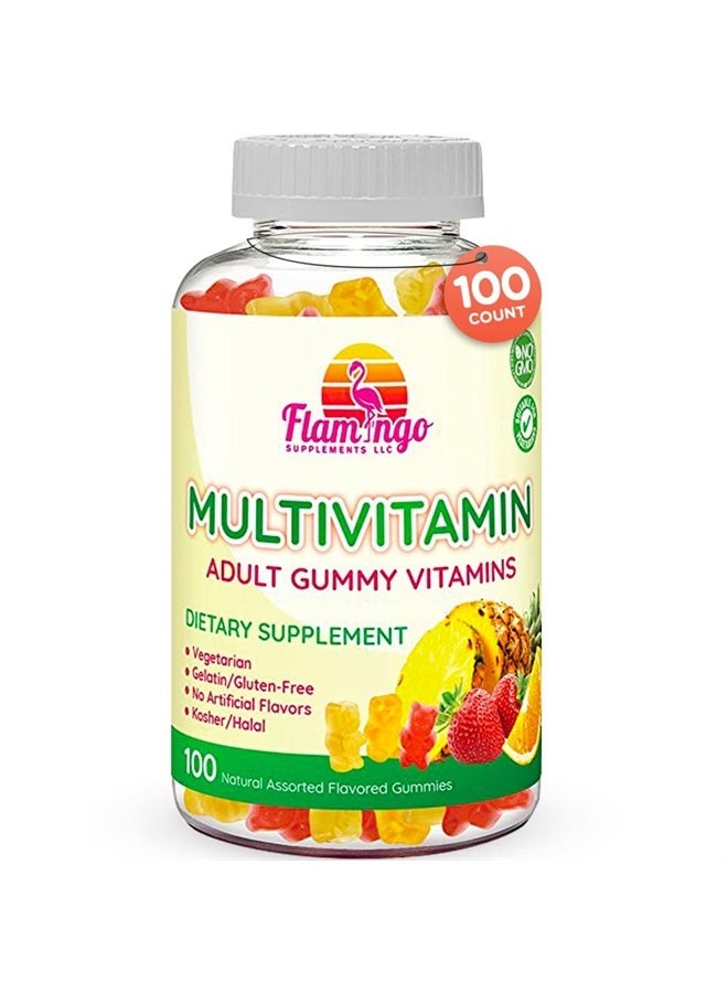 Flamingo Supplements Multivitamin Gummies | Vegan Friendly, Kosher Halal NO Gluten or Gelatin, no GMO| for Men, Women & Kids| 3 Natural Flavors | Vitamins C, B3, B12, Biotin, Zinc & More| 100 Gummies - Image 1