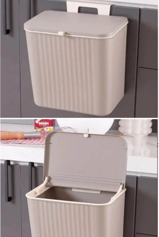 Piev Kitchen Countertop Cupboard Hanging Lid 15 Lt Trash Can Cappuccino