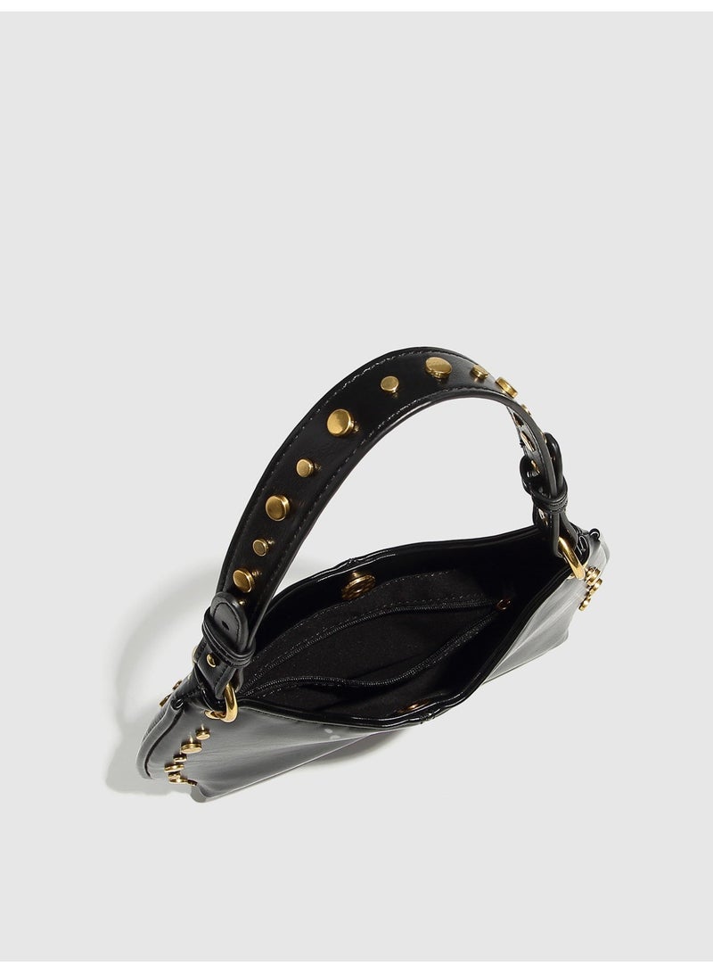 Women's Street Punk Studded Adjustable Shoulder Crossbody Saddle Bag, Fashion Handbag with Chain Strap - Image 4