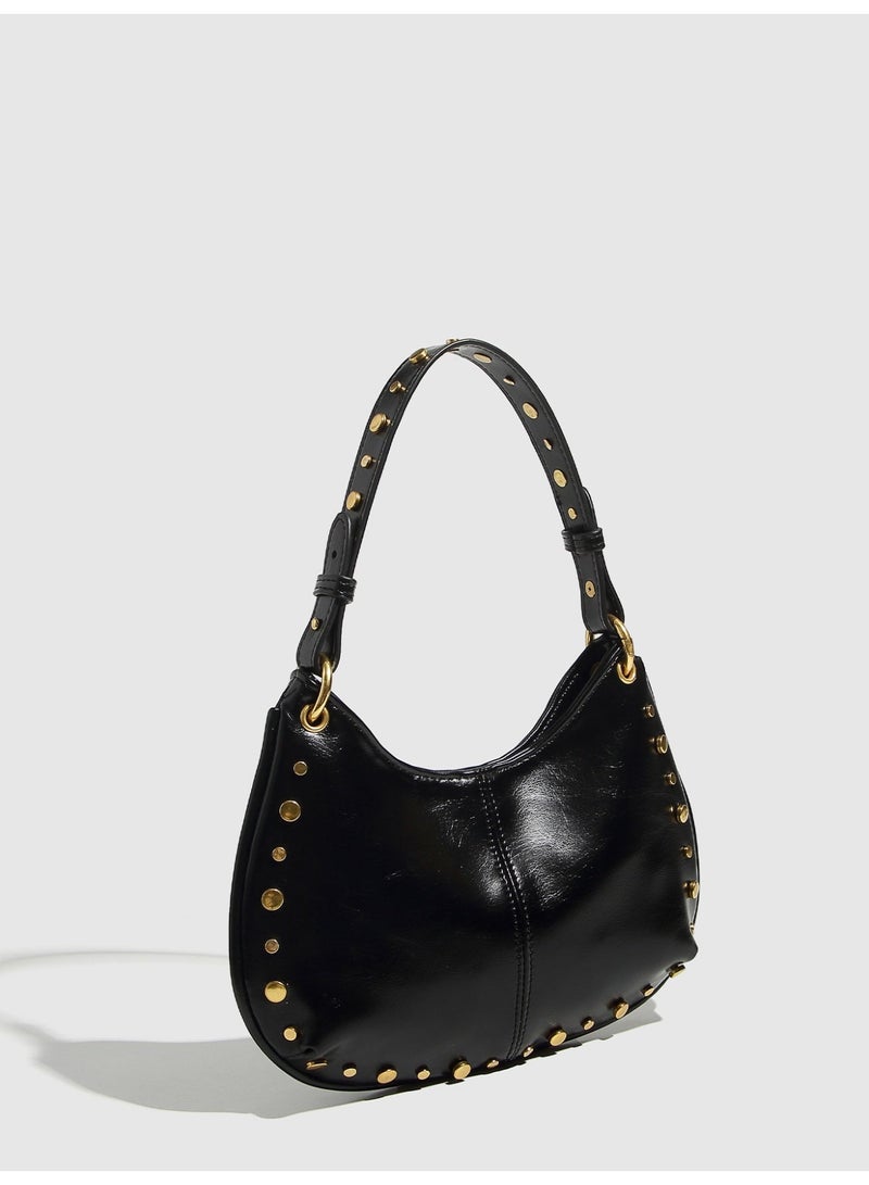 Women's Street Punk Studded Adjustable Shoulder Crossbody Saddle Bag, Fashion Handbag with Chain Strap - Image 1