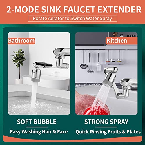 CECEFIN 1080° Swivel Faucet-Extender Sink-Aerator - 2 Mode Splash Water Filter Extension, Kitchen Bathroom 360° Rotatable Spray Attachment, Multifunctional Universal Robotic Arm -Wash Hand/Hair/Face - Image 3