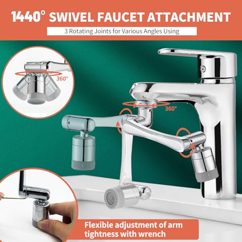 CECEFIN 1080° Swivel Faucet-Extender Sink-Aerator - 2 Mode Splash Water Filter Extension, Kitchen Bathroom 360° Rotatable Spray Attachment, Multifunctional Universal Robotic Arm -Wash Hand/Hair/Face - Image 2