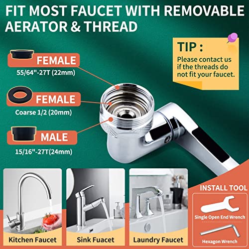 CECEFIN 1080° Swivel Faucet-Extender Sink-Aerator - 2 Mode Splash Water Filter Extension, Kitchen Bathroom 360° Rotatable Spray Attachment, Multifunctional Universal Robotic Arm -Wash Hand/Hair/Face - Image 5