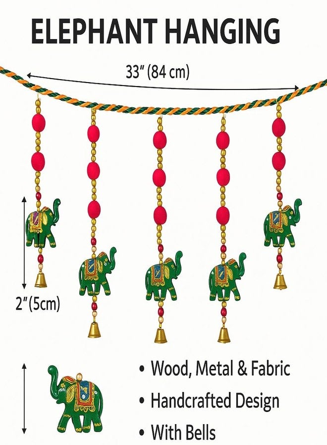 CDM Decorative Toran for Door – Colorful Beaded Elephant Wall Hanging with Bells | Handmade Traditional Bandhanwar for Home Décor, Pooja, Festivals & Gifting - Image 2