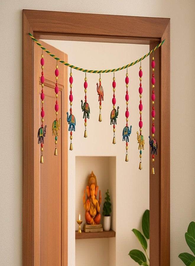 CDM Decorative Toran for Door – Colorful Beaded Elephant Wall Hanging with Bells | Handmade Traditional Bandhanwar for Home Décor, Pooja, Festivals & Gifting - Image 1