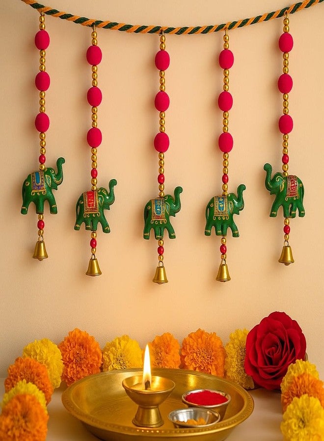 CDM Decorative Toran for Door – Colorful Beaded Elephant Wall Hanging with Bells | Handmade Traditional Bandhanwar for Home Décor, Pooja, Festivals & Gifting - Image 4
