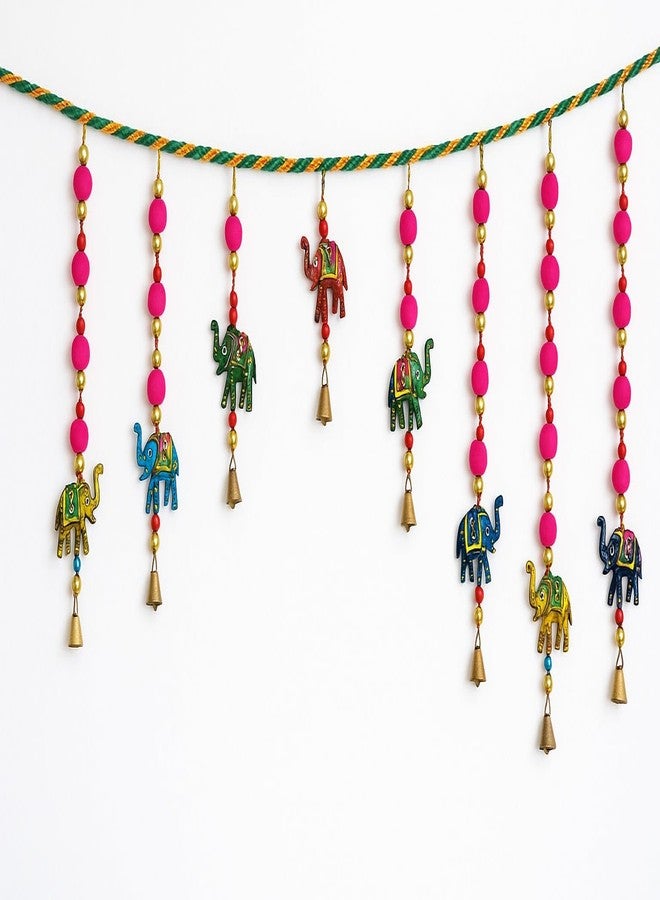 CDM Decorative Toran for Door – Colorful Beaded Elephant Wall Hanging with Bells | Handmade Traditional Bandhanwar for Home Décor, Pooja, Festivals & Gifting - Image 3