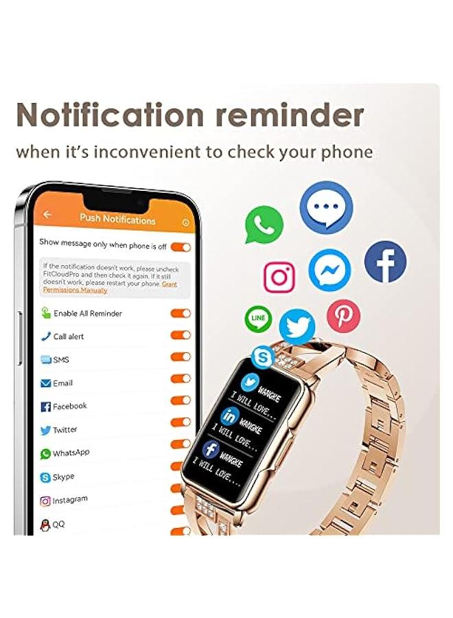 Fitness Tracker Smart Bracelet for Women Stylish Beautiful Ladies Smart Watch with Pedometer Message Notification Stainless Steel Strap - Image 2