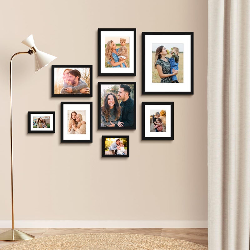 AUEAR 8x10 Picture Frames Set of 6  with Mat for 5x7 or 8x10 Without Mat  Composite Wood Gallery Photo Frames with Plexiglass  Wall Mounting (Black) - Image 5