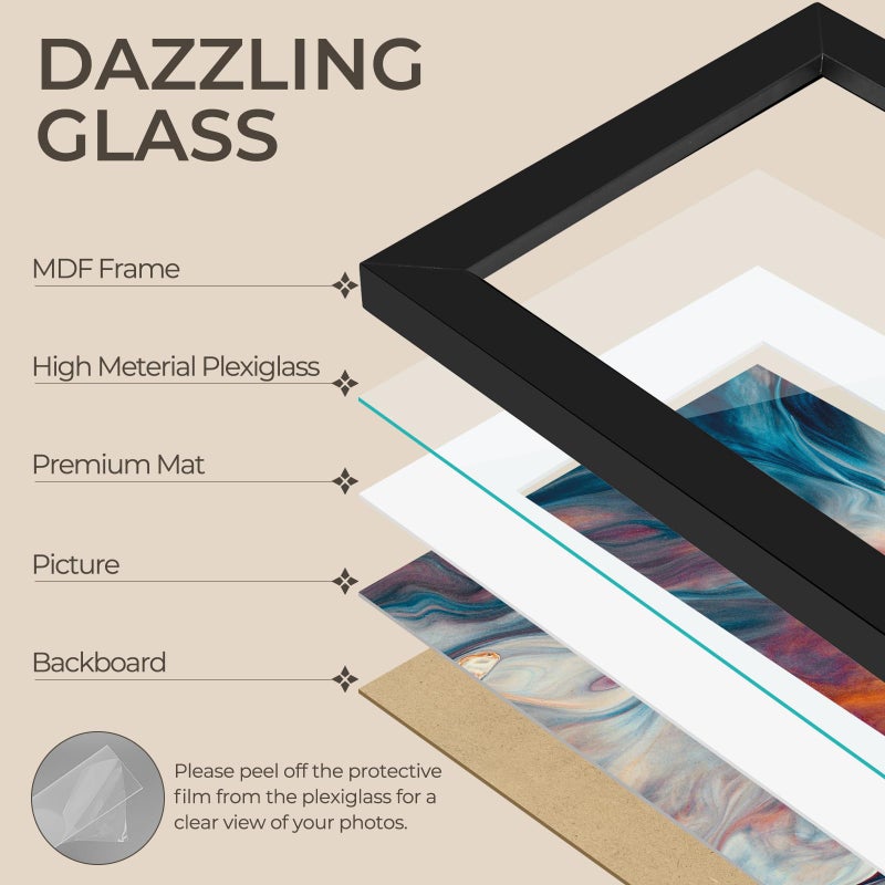 AUEAR 8x10 Picture Frames Set of 6  with Mat for 5x7 or 8x10 Without Mat  Composite Wood Gallery Photo Frames with Plexiglass  Wall Mounting (Black) - Image 3