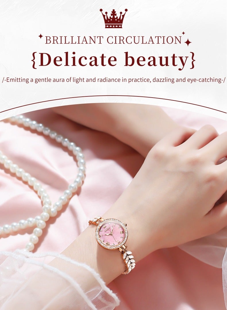 OLEVS 9971 Women's Watches Elegant Fashion Original Wristwatch Waterproof Fish Bone Strap Luminous Hand Diamond Bezel Reloj - Image 4