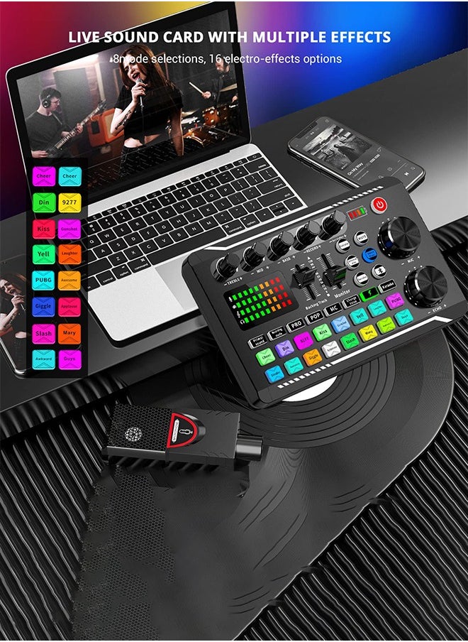 Sunbmebge F998 Live Sound Card Audio Mixer Podcast Audio Interface with DJ Mixer Effects Voice Converter with Sound Effects for Karaoke Tiktok YouTube Live Recording Games  - Image 2