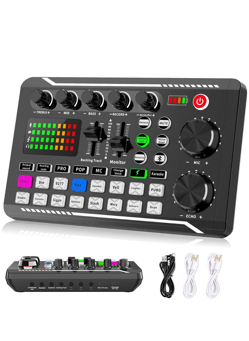 Sunbmebge F998 Live Sound Card Audio Mixer Podcast Audio Interface with DJ Mixer Effects Voice Converter with Sound Effects for Karaoke Tiktok YouTube Live Recording Games  - Image 1