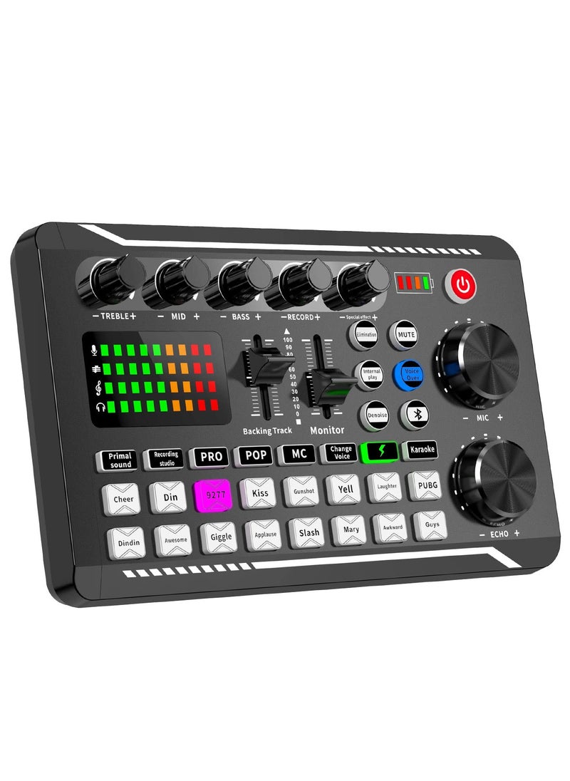 Sunbmebge - F998 Live Sound Card Audio Mixer Podcast Audio Interface with DJ Mixer Effects Voice Converter with Sound Effects for Karaoke Tiktok YouTube Live Recording Games - Image 1