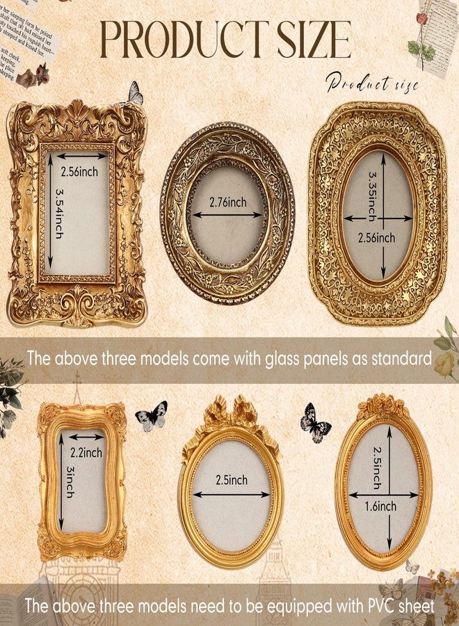 Kathfly 6 Pcs Mini Vintage Picture Frame Tiny Picture Frames Bulk Ornate Antique Photo Frame Resin Oval Baroque Ornaments with Floral Relief Panel and Rack Stands for Wall Decoration (Golden,Elegant) - Image 3